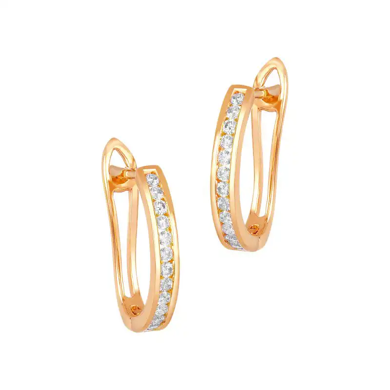 18K Rose Gold Diamond Pave Huggie Hoop Earrings